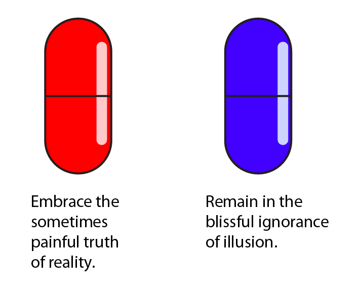 blue and red pill matrix drawing